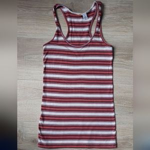 bp red orange blue and white striped tank top